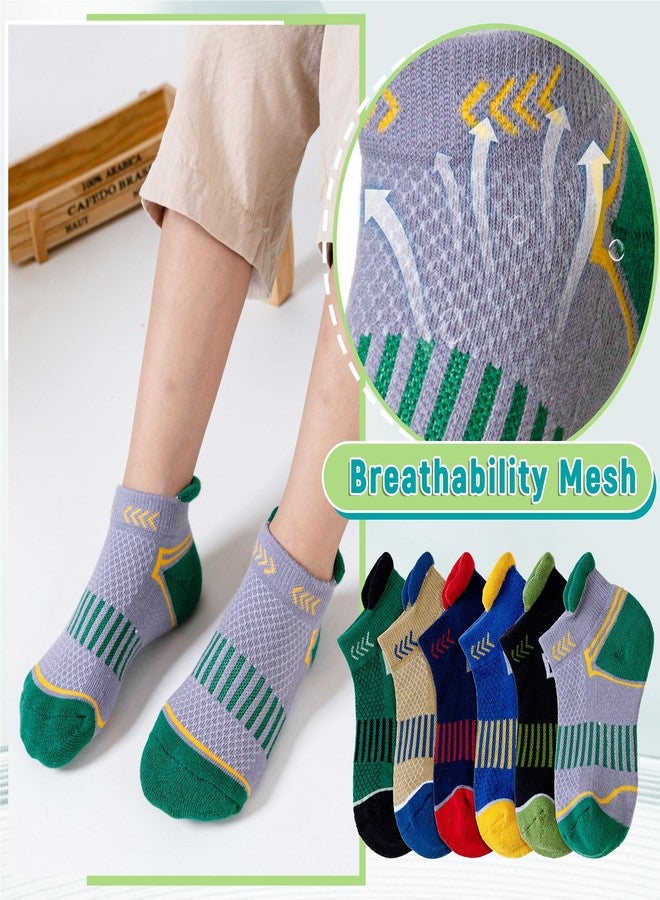 Eyean Boys Athletic Half Cushioned Ankle Socks Kids Cotton Sport Low Cut Socks 6 Pairs (Red/Yellow/Green, 5-8 Years) - Image 3
